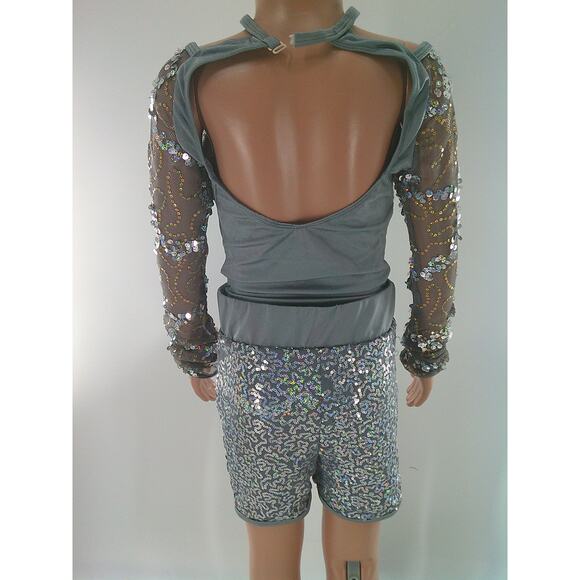 Dance Costume Revolution RC22843 Medium Child Silver Jazz Acro Sequins - Picture 5 of 11